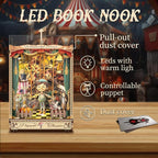 [2025 New] Puppet Theater Book Nook Kit with Dust Cover & LED Light, DIY Miniature House Kit Toy, 3D Wooden Puzzle Bookshelf Decor Building Kit, Birthday Gifts for Family & Friends