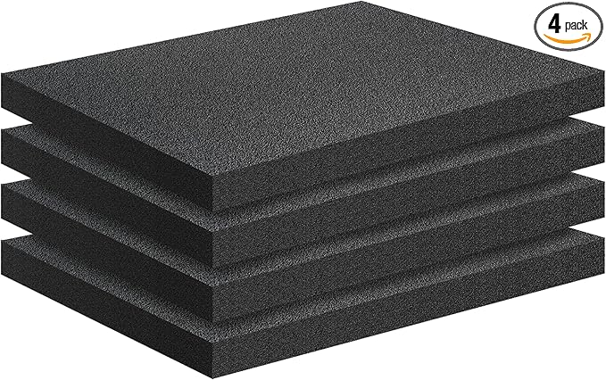 4 PCS Black Foam Padding- 16x12x1 Inch Polyurethane High Density Foam Cuttable Black Sheet Pad Cushioning Inserts for Packing Cases and Crafts