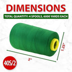 Mandala Crafts 4 Pack of Serger Threads Cones Spools - 40S/2 24000 Yards Polyester Forest Green Threads for Sergers Machine and Overlock Quilting Sewing Machine