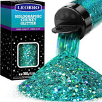 LEOBRO Blue Glitter, 160G/5.64OZ Holographic Chunky Glitter for Crafts, Resin, Body Nail, Tumblers,Party Decorations, (Peacock Blue)