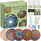 Mandala Rock Painting Kit - Mandala Dotting Tools Kit - 5 Large Wooden Rocks for Painting with Stencil Supplies, Dotting Tools for Paint Rocks - Dot Art and Crafts for Adults