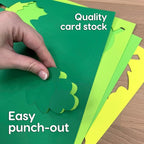 120 Pieces Spring Leaf Paper Cutouts with IDEA Guide, 2-Sided US Made Card Stock Punch Out Maple, Oak, and Birch Leaves for Bulletin Boards, Classroom Decor, Spring Crafts, DIY Scrapbook, and Posters