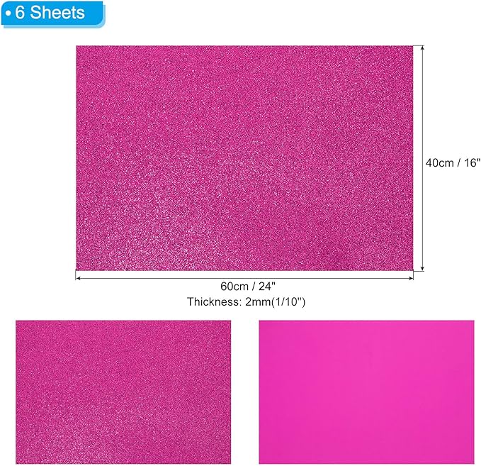 PATIKIL 2mm(1/10") Thick Non Adhesive Glitter Foam Sheet 16x24inch(40x60cm) Purple Red, EVA Shiny Foam Board for Craft, 6 Pcs