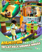 AirMyFun Inflatable Dinosaur Bounce House for Kids 3-8 with Blower – Large Bouncy Castle with Slide, Indoor/Outdoor Toddler Jumping Castle for Backyard & Birthday Fun