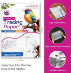 Tracing Paper 8.5 x 11 Inch - 500 Sheets 41lb/63gsm Transparent Vellum Paper for Sketching, Preliminary Drawing, Drafting & Overlays - Premium Translucent Tracing Paper for Pencil, Marker and Ink