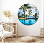 My Photostation.com 20Wx14H'' Island & Blue Sea Glass Wall ArtTempered Glass Printing Wall Decor Large Wall Art Wall Hangings