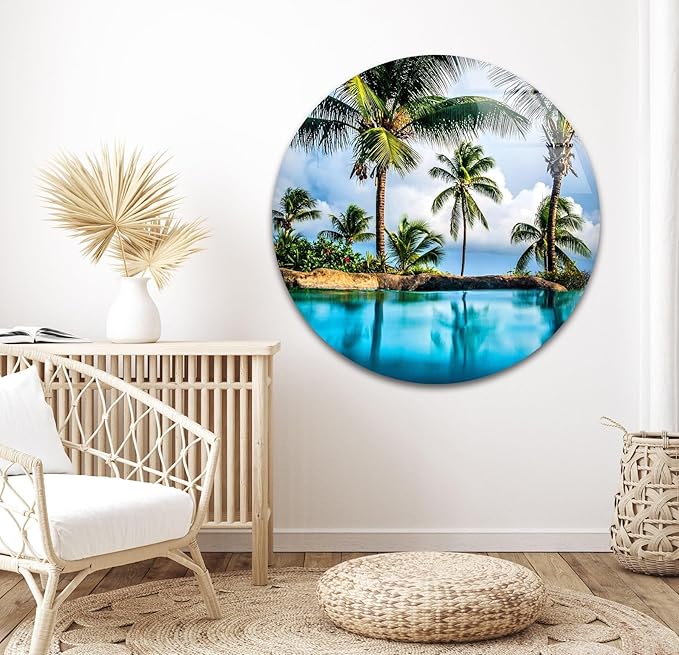 My Photostation.com 30Wx24H'' Island & Blue Sea Glass Wall ArtTempered Glass Printing Wall Decor Large Wall Art Wall Hangings