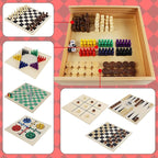 Juegoal 7-in-1 Wooden Board Game Set for Kids Adults, Tabletop Combo Classic Travel Portable Board Games (Chess, Checkers, Chinese Checkers, Backgammon, Parcheesi, Snakes and Ladders, Tic Tac Toe)