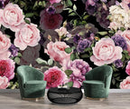 AFZEVEB-Black Watercolor Purple Peony Flower Wallpaper Wall murals for Bedroom 159"x107"(Not Peel and Stick)
