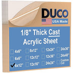Duco USA-Made Clear Cast Acrylic Sheet 1/8 Inch Thick 6" x 12" - 8 Pack of Transparent Plexiglass Sheet - Lightweight Acrylic Board for Window Replacements, Displays, Signs, and More