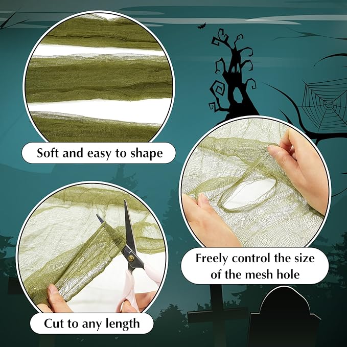 Boao Halloween Cheese cloth 35.43 x 393.7 Inch Military Green Cheesecloth Roll for Crafts Large Cotton Muslin Gauze Fabric for Halloween Outdoor & Indoor Spooky Decoration