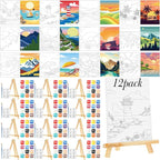 Zhanmai 12 Pack Pre Drawn Canvas for Painting Sip and Paint Kit 8" x 10" Paint Party Set Canvas Painting Pre Printed Canvases for Party Favor DIY Virtual Adult's Date Night(Landscape)