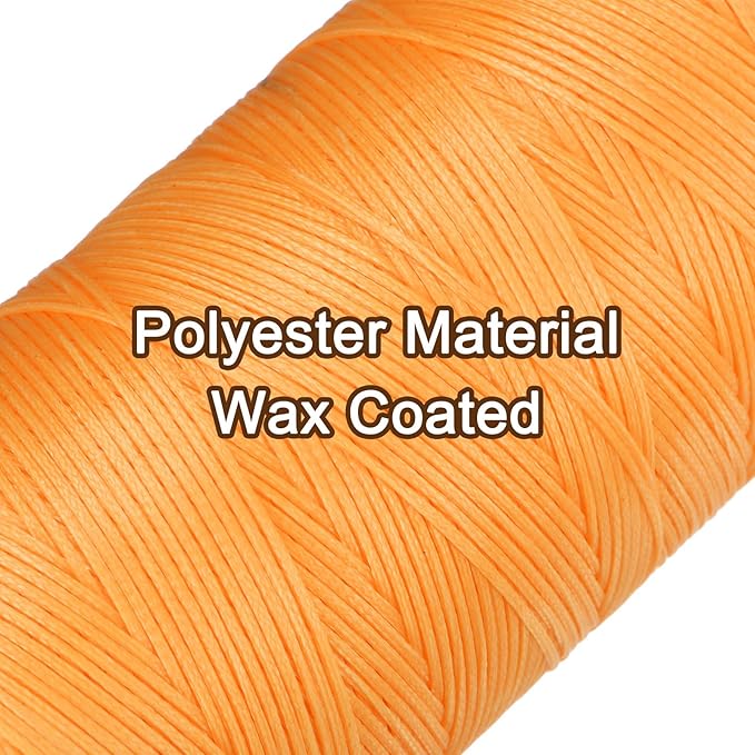 uxcell 150D 0.8mm Flat Waxed Thread 284 Yards Polyester Leather Sewing Waxed String Hand Stitching Waxed Cord for Leather Stitching Sewing Bookbinding DIY Craft Orange Yellow
