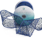 CT CRAFT LLC Sparkling Glitter Mesh Wired Ribbon 2.5" x 10 Yards Blue Navy for Christmas Home Decor Bow Gift Wrapping DIY Crafts Wreath