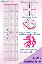 Quilting Ruler 6"x24",Non-Slip Clear Acrylic Sewing Ruler with Easy-to-Read Grid,Pink & Black Grid Design,Perfect for Fabric,Patchwork,Cutting & Sewing Crafts,Durable Tool for Quilting