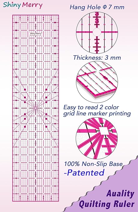 Quilting Ruler 6"x12",Non-Slip Clear Acrylic Sewing Ruler with Easy-to-Read Grid,Yellow & Black Grid Design,Perfect for Fabric,Patchwork,Cutting & Sewing Crafts,Durable Tool for Quilting