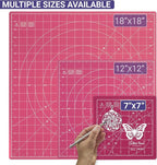 The Quilted Bear Rotating Cutting Mat 7" x 7" - Locking & Rotating Self Healing Cutting Board for Sewing, Fabric & Effortless Quilting - 360 Degree Sewing Supplies Mat for Craft Table (Pink)