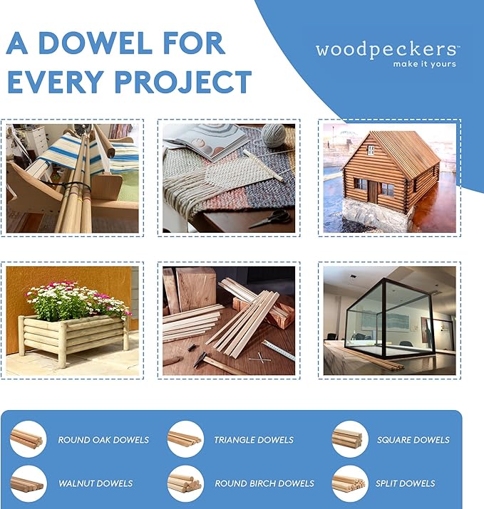 Dowel Rods Wood Sticks Wooden Dowel Rods - 1/2 x 36 Inch Unfinished Hardwood Sticks - for Crafts and DIYers - 25 Pieces by Woodpeckers