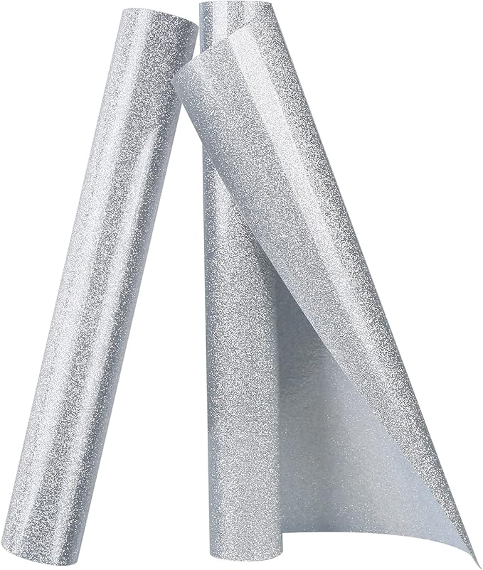 TORC Silver Glitter HTV Heat Transfer Vinyl Roll 12 inch x 10 ft Iron on Vinyl for T Shirts Crafts