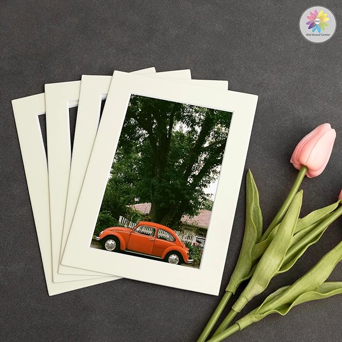 Mat Board Center, Pack of 10, 5x7 for 4x6 Light Gray Color Mats - Bevel Cut, Acid Free, 4-ply Thickness, White Core - for Pictures, Photos, Framing