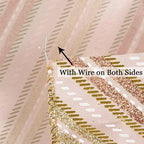 MEEDEE Pink Diagonal Striped Ribbon 2.5 Inch Blue Satin with Rose Gold and Champagne Glitter Wired Ribbon for Christmas Tree, Garlands, Wreaths, Topper Bow (10 Yards)