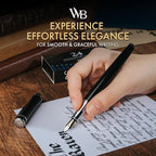 Wordsworth & Black Fountain Pen Set, Broad Nib, Includes 24 Pack Ink Cartridges, Ink Refill Converter & Gift Box, Chrome Finish, Calligraphy, [Black Chrome], Perfect for Men & Women