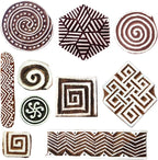 Royal Kraft Wooden Stamps for Block Printing on Saree Border, Textile, Clay, Pottery, Tattoo (Set of 10) MXtag0010