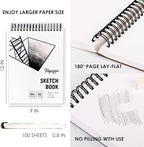 Fingraspuro 9"x12" Sketch Book, 100 Sheets, 108lb/160gsm, Top Spiral Bound Sketch Pad, Art Supplies, Sketchbook for Drawing, Acid-Free Hot Press Drawing Pad, Suitable for Various Art Tools