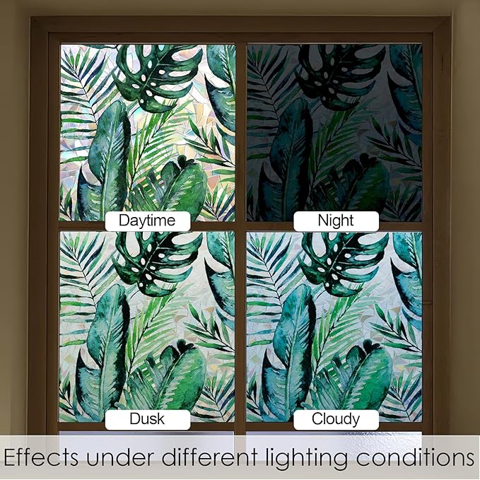 DKTIE Nature Pattern Rainbow Window Film Decorative Stained Glass Window Film Static Cling Films Easy Apply Removable Comes with Tools (U560-rainbow, 35.4" x 118.1")