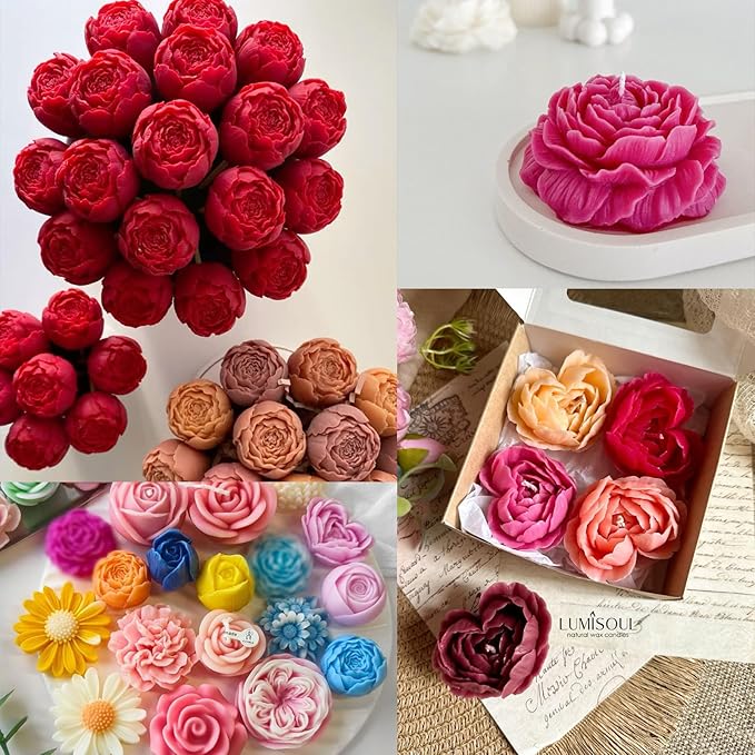 6PCS Flower Silicone Molds Set,3D Rose Flower Silicone Fondant Mold Valentine Day Silicone for Candle Making Molds Cake Mold for Chocolate Candy Pastry Dessert Resin Craft