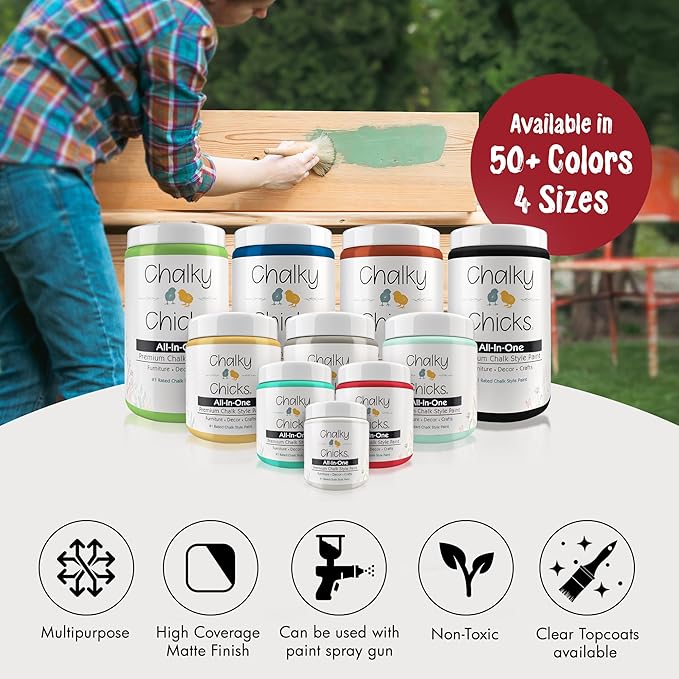 Chalky Chicks All-in-One Chalk Paint for Furniture or Cabinet - 8 Fl Oz - Matte Finish Firecracker (Red) for Metal, Wood Furniture Paint - No Sanding All-in-One for Home Decor & Crafts, USA Made