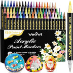 120 Colors Acrylic Paint Markers - 60 Dual Tip Brush Tip Acrylic Paint Markers Pens for Rock, Canvas, Ceramic, Wood, Glass, Paper - DIY Art Supplies for Artists, Kids, Adults, Holiday Decorations