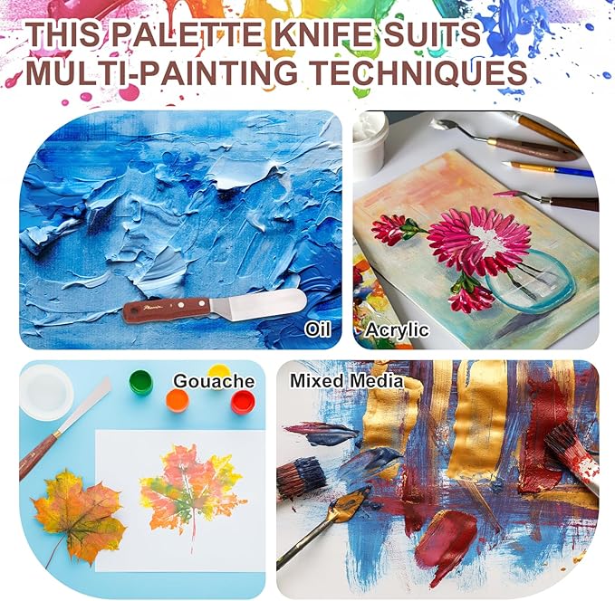 MECCANIXITY Pack of 1 Palette Knife No.29, 8.5" Long Palette Knives with Stainless Steel Flexible Spatula Pallet Knife and Wood Handle for Scraping, Mixing, Oil Acrylic Painting Canvas