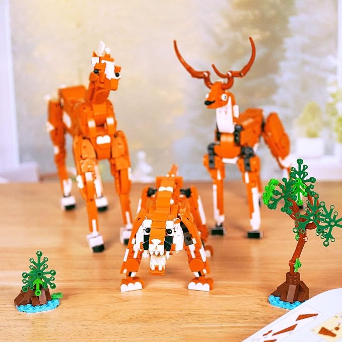 Creator 3 in 1 Building Set, Rebuilds into 3 Different Safari Animal Figures- Tiger/Sika Deer/Horse, Compatible with Lego Sets for Boys 6+/8-14 (747pcs)