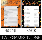DISTINCTIVS Halloween Party Games – Word Scramble and Candy Match 2 Game Bundle, 25 Dual-Sided Cards for Kids, Adults, Classrooms, and Fall Events