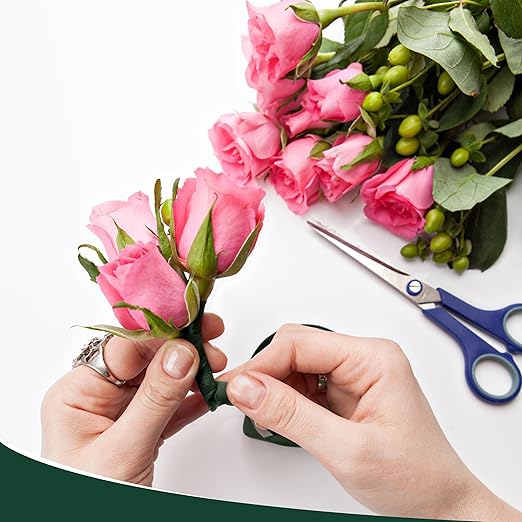 DF DUALFERV 12 Rolls Dark Green Floral Tape Stem Wrap, 1/2" Wide Flower Tape for Bouquets, 30 Yards Floral Tape for Fresh Flowers for Flower Arranging, Wreath Making, Wedding Bouquets