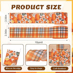 2 Rolls Fall Pumpkins Ribbons for Bows, Thanksgiving Wired Edge Burlap Ribbon Autumn Maple Leaves Plaid Ribbons for Gift Wrapping Thanksgiving Decoration Supplies