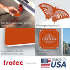Trotec TroLase | 12"x12"x1/16", 8 Pcs | Orange/White | 2 Ply | Modified Acrylic | Laser Engraving Double Color Plastic Sheet | Engraving Blanks for Laser, Saw, Guillotine | Made in USA