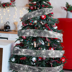 2.5 Inch Wide Christmas Wired Ribbon Snowflake Organza Sheer Glitter Ribbon for Xmas Tree, Wreath, Party Decoration, Gift Wrapping (Silver, 32.7 Foot (Pack of 1))