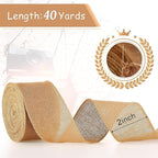 Chuangdi 40 Yard 2 Inches Burlap Ribbon Wide Jute Ribbon Natural Burlap Fabric Roll Wired Edge for Wreaths, Christmas Tree Decoration, Big Bow Crafts, Gift Wrapping, Wedding