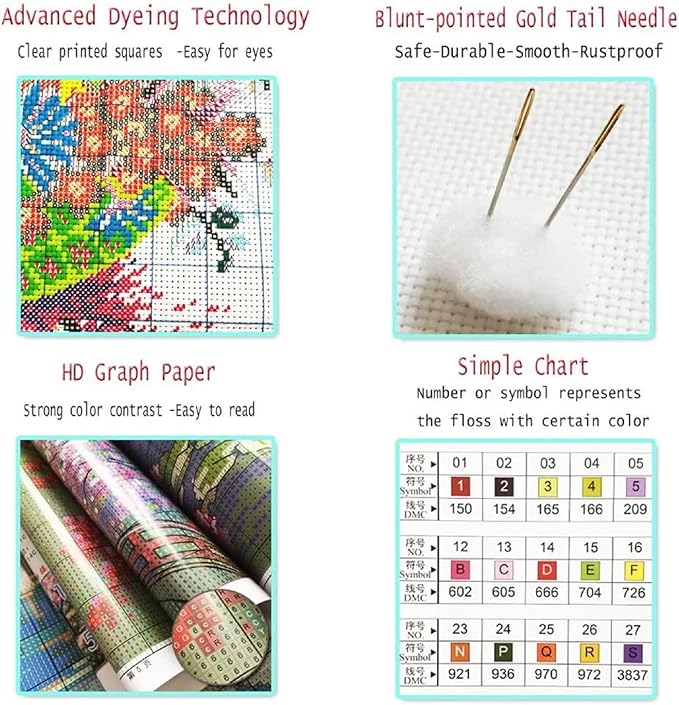 Redxing Stamped Cross Stitch Kits Full Range of Embroidery Starter Kits- Needlepoint Counted Cross Stitch Kits for Beginner Adults 11CT Printed Embroidery Kit-Owl Moon 16x20 inch