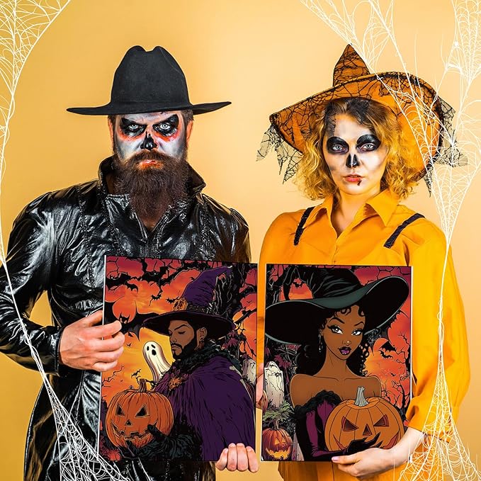 Zhanmai 12 Pack Pre Drawn Canvas for Painting Sip and Paint Kit 8" x 10" Paint Party Set Canvas Painting Pre Printed Canvases for Party Favor DIY Virtual Adult's Date Night(Witch Couple)