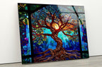 My Photostation.com 60WX40H'' Stained Blue Life of Tree Glass Wall ArtTempered Glass Printing Wall Decor Large Wall Art Wall Hangings