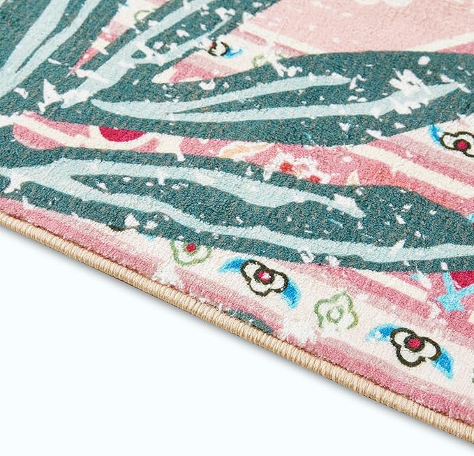Oriental Tropical Hallway Runner Rug 2x8 Washable, Thin Stain Resistant Pink Boho Runner Rug for Entryway Kitchen Bedroom Laundry, Vintage Abstract Hippie Indian Botanical Long Floor Carpet