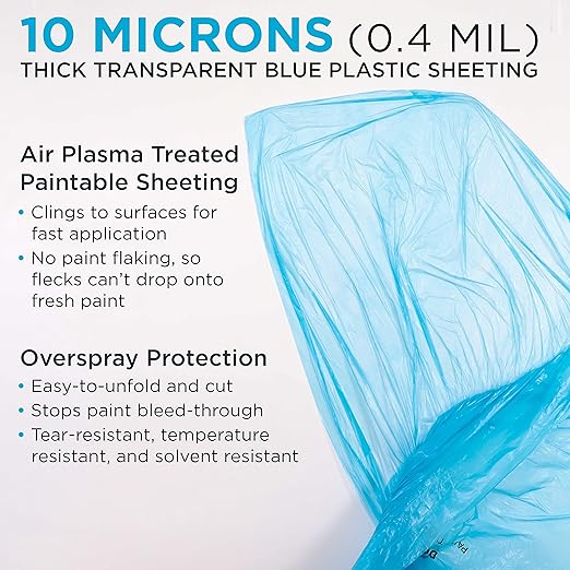 Dura-Gold 95" x 44' Pure Blue Pre-Folded Masking Film - Painters Plastic Roll (0.4 Mil) Pull Down Drop Sheet, Pre-Folded Plastic Sheeting for Painting Protection on Auto, Walls, Furniture