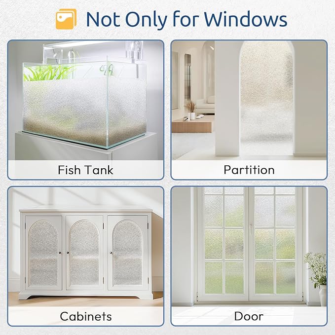 rabbitgoo Window Privacy Film Frosted Glass Film, Decorative Cling UV Sun Blocking Decals, Frosting Window Clings for Home Bathroom Door Coverings, 35.4 x 118.1 inches