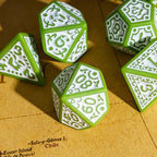 7-Die DND Dice Set New Pattern Polyhedral Dice Set with Leather Bag D&D Die for RPG Table Games(Green White)