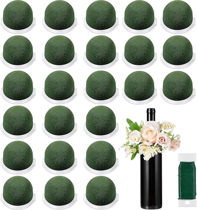 Tessco 12 Pcs Mini Floral Foam Holder Round Floral Foam with Green Arrangement Wire Arrangement Supplies for Table Wedding Wine Bottle Decor