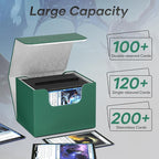 Mlikero Card Deck Box, Commander Deck Box Holds 100+ Double-Sleeved Cards with Divider, Leather Magnetic Closure Card Box Fit for MTG, TCG (Green)