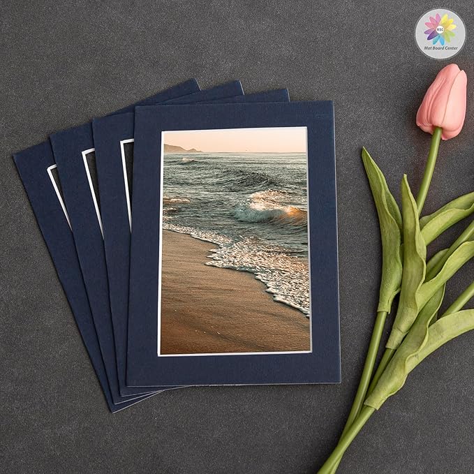 Mat Board Center, Pack of 10, 5x7 for 4x6 Dignity Blue Color Mats - Bevel Cut, Acid Free, 4-ply Thickness, White Core - for Pictures, Photos, Framing